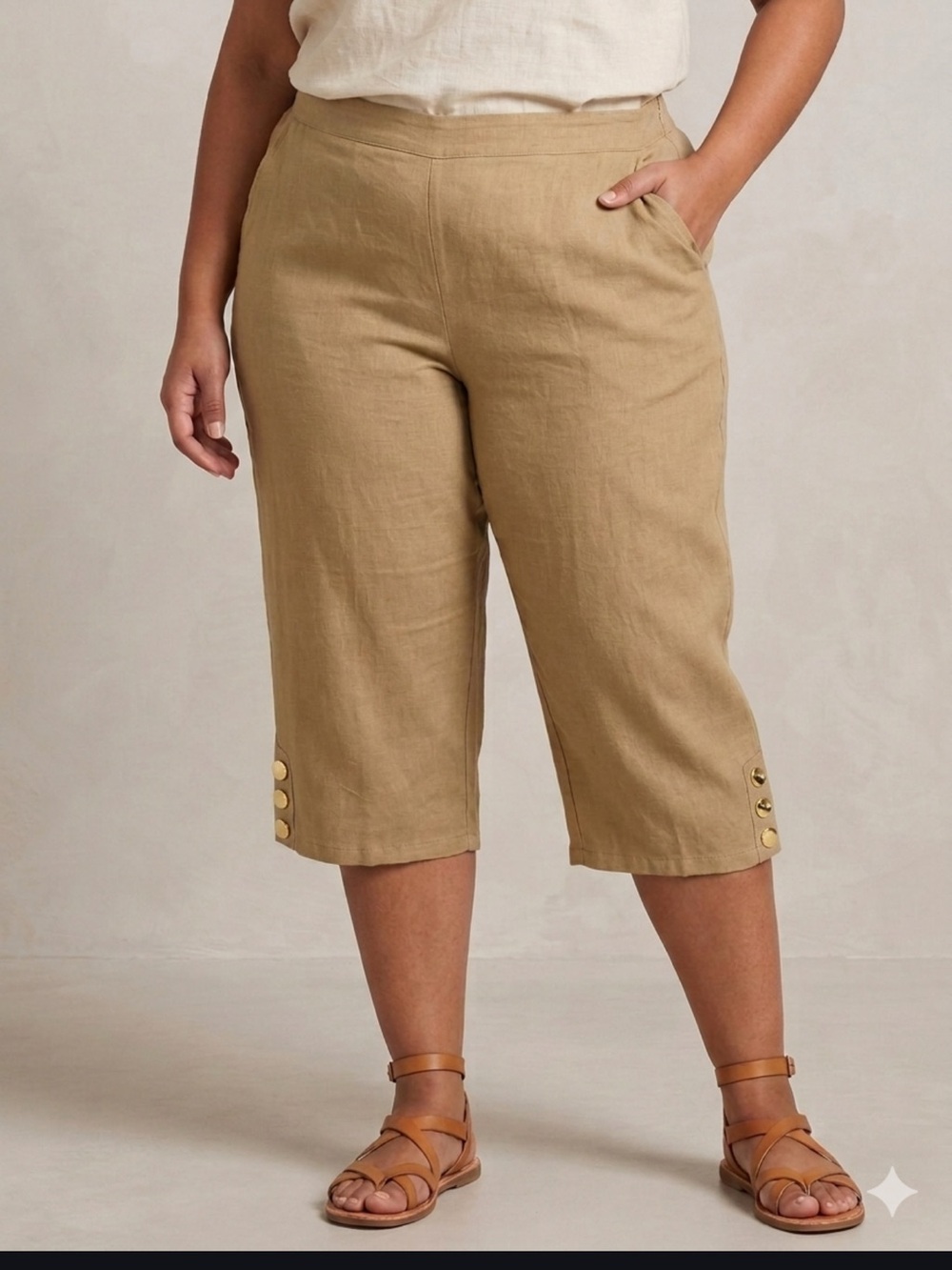 Larmliss khaki linen-blend capri pants 5xl